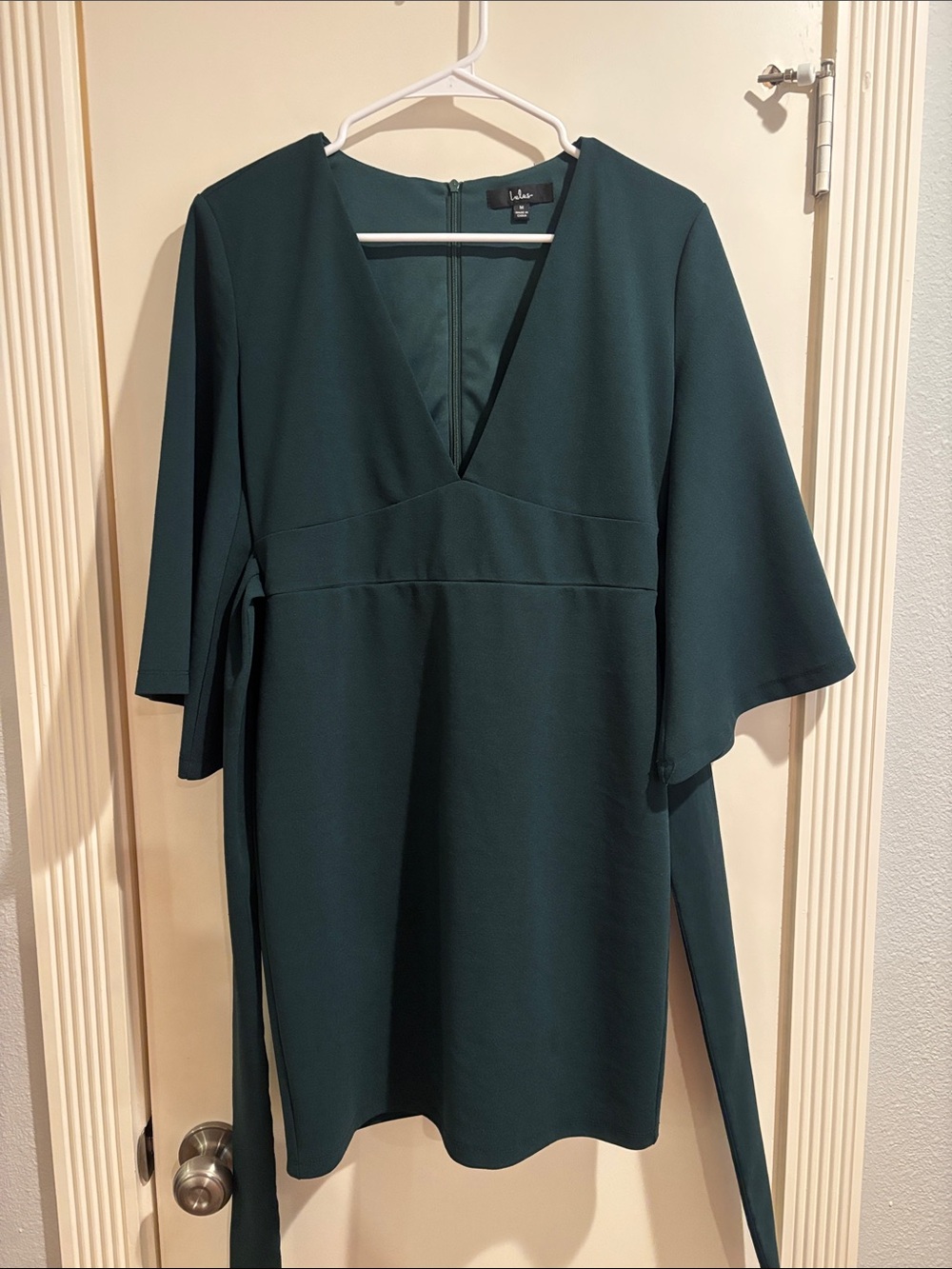 Lulu's Teal-Green V-Neck Wrap dress with Side Ties